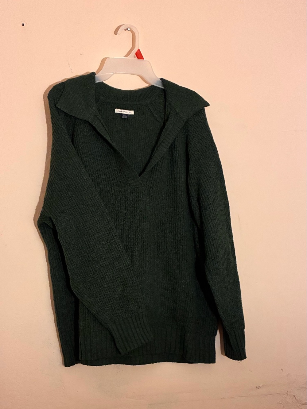 American Eagle Outfitters Dark Green V‑Neck Hooded Sweater
